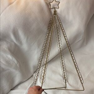 Vintage Folding Gold Wire Holiday Christmas Tree Card Holder. Like New